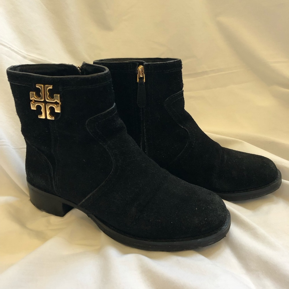 Tory Burch Suede Boots with Gold Logo